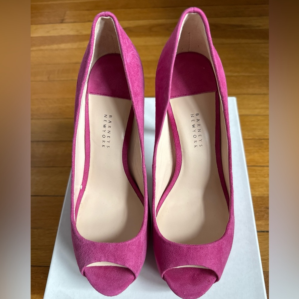 Barney’s New York Pink Suede Peep-Toe Heels - Picture 4 of 8